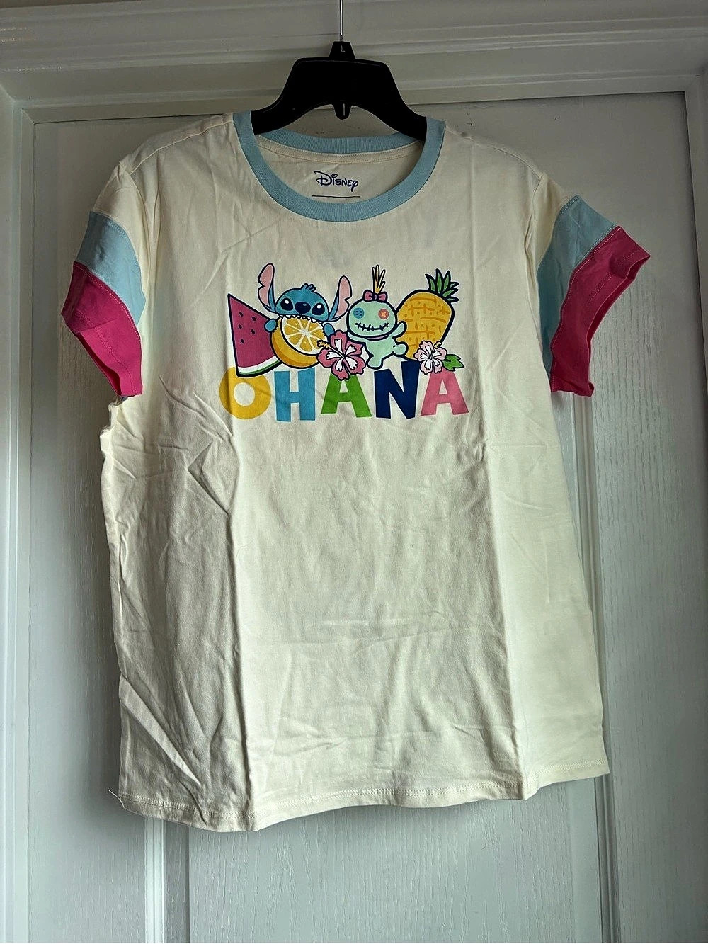 Disney 626 Stitch Ohana Rainbow Tee Organic Cotton Tee in Cream Medium NWT